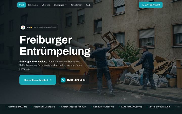 Website von Freiburger Entrümpelung, erstellt von Blitzwebsite