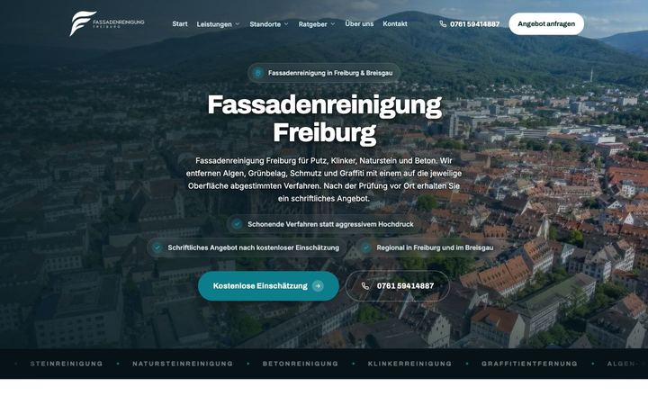 Website von Fassadenreinigung Freiburg, erstellt von Blitzwebsite
