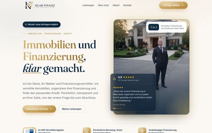 Website von Klar Finanz, erstellt von Blitzwebsite