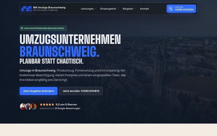 Website von MA Umzüge Braunschweig, erstellt von Blitzwebsite